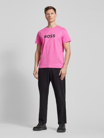 BOSS T-shirt met labelprint Felroze - 1