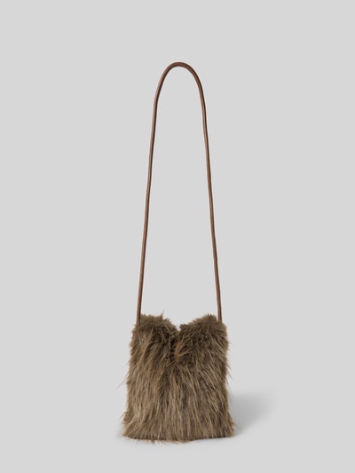Productfoto, bruin-beige Crossbody Bag uit kunstbont, smalle schouderriem, siergesp, model 'Lusi' van ZABAIONE, 18x22x4 cm, riem 150 cm