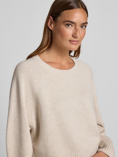Oui Strickpullover aus Woll-Mix mit Rundhalsausschnitt Offwhite Melange 3