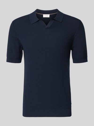 Produktfoto, Slim Fit Poloshirt met viscose van Roy Robson voor heren in donkerblauw katoen- en viscosemix, tricotlook, structuurpatroon, polokraag, met korte mouwen, elastische boorden.