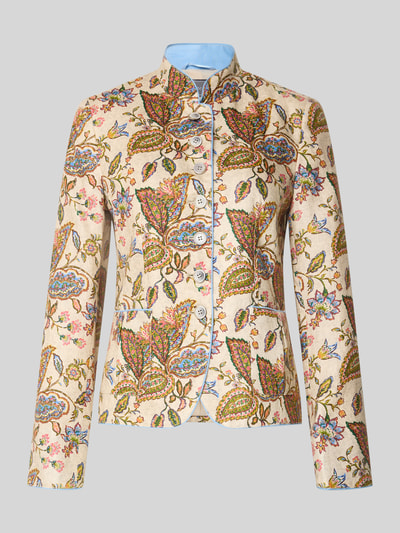 Produktfoto, Slim Fit Blazer aus reinen linnen von WHITE LABEL, bloemen all-over print, opstaande kraag, opgestikte zakken, knoopsluiting