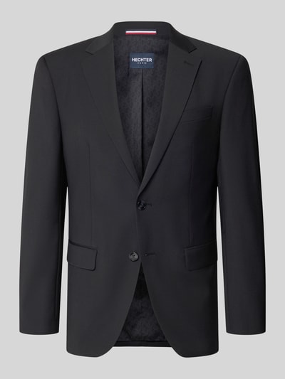 Produktfoto, Slim Fit 2-Knopf-Sakko mit Pattentaschen von HECHTER PARIS, czarny, mieszanka żywej wełny z dodatkiem streczu, klapy z połami, kieszenie z patką, długość tyłu w rozmiarze 50: 73 cm, szerokość ramion w rozmiarze 50: 46 cm, długość rękawów w rozmiarze 50: 65 cm