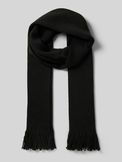 Christian Berg Men Sjaal van wolmix met franjes Zwart - 1
