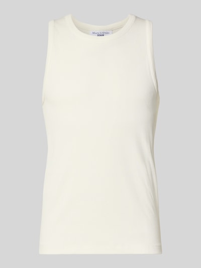 Produktfoto, Slim Fit Tank Top aus Baumwoll-Mix von Marc O'Polo Denim, Optik: Unifarben in Weiß, breite Träger, Rippstrick-Struktur