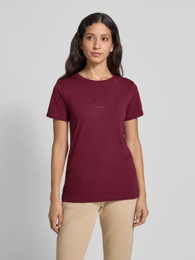 ARMANI EXCHANGE T-shirt o kroju regular fit z czystej bawełny z nadrukiem z logo Bordowy 4