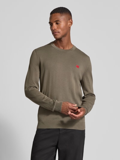 HUGO Regular fit gebreide pullover van puur katoen, model 'SAN CASSIUS' Taupe - 4