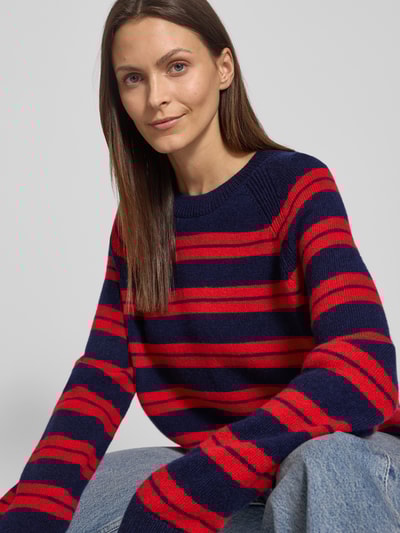Armedangels Loose fit gebreide pullover van pure wolmix, model 'LILIRIAA FINE STRIPES' Marineblauw - 3