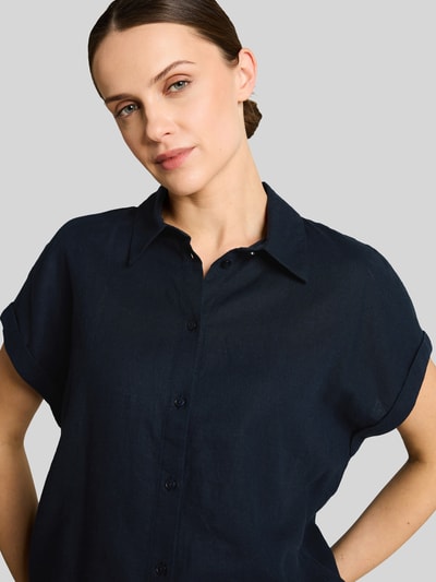 Tom Tailor Loose Fit Bluse aus Leinen-Viskose-Mix Dunkelblau 3