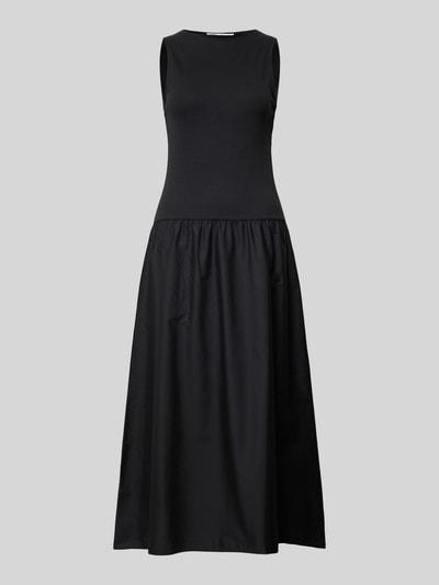 Produktfoto, schwarzes Damen Midikleid mit U-Boot-Ausschnitt Modell 'VALVIN' von Mango aus Baumwoll-Mix mit Stretch-Anteil, taillierter Schnitt