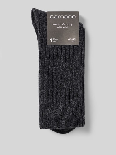 Produktfoto, Socken mit Woll-Anteil mit Rippbündchen Modell 'cosy mouline' von camano, strukturierte Oberfläche in Dunkelgrau, Herren Socken, Material-Mix mit gerippten Bündchen