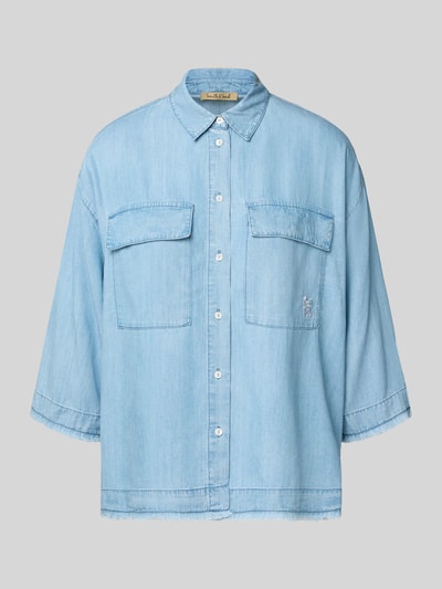 Smith and Soul Bluzka jeansowa o kroju relaxed fit z frędzlami Jeansowy niebieski 2