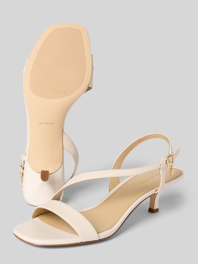 Produktfoto, Sandalette aus Leder Modell 'JAIDA KITTEN' von MICHAEL Michael Kors, naturalna skóra, pasek ze sprzączką, aplikacja z logo, obcas szpilka 5 cm w rozmiarze 40, kolor jasny beż, minimalistyczne linie, gładka faktura