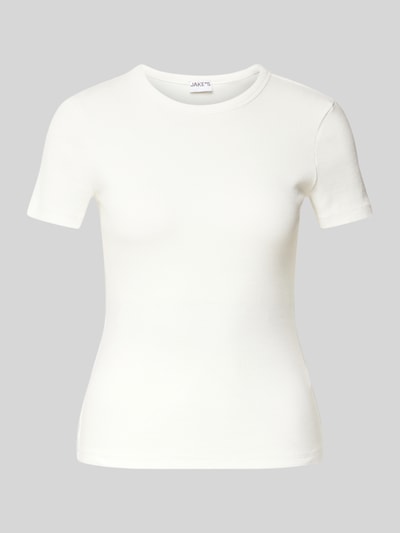 Jake*s Casual Slim Fit T-Sirt mit Feinripp Offwhite 2