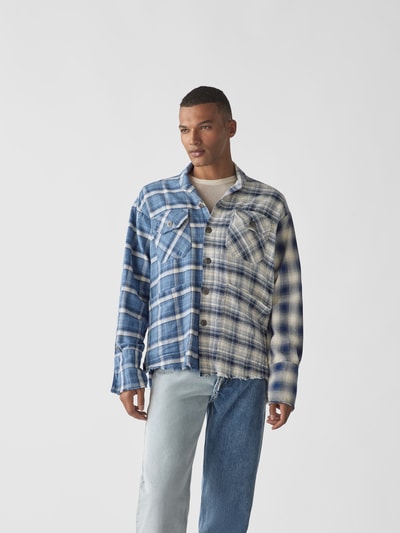 Greg Lauren Hemdjacke mit ausgefranstem Saum Blau 4