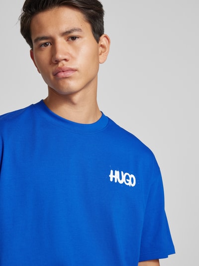 Hugo Blue Oversized T-shirt met labelprint, model 'Nimayliti' Blauw - 3