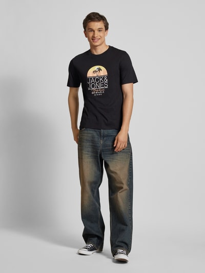 Jack & Jones T-shirt met labelprint, model 'CYRUS' Zwart - 1