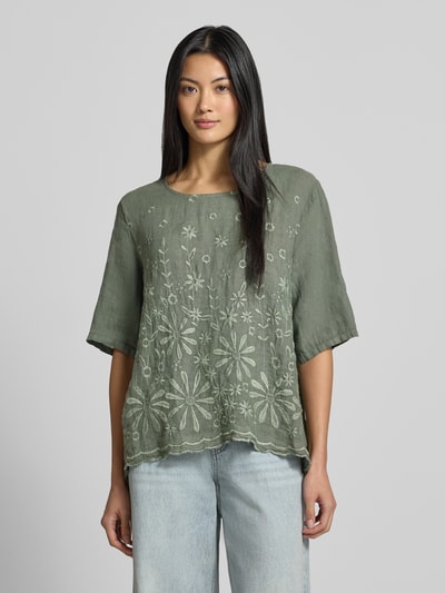 ZABAIONE Regular Fit Leinenbluse mit Stitchings Modell 'La44ura' Khaki 4