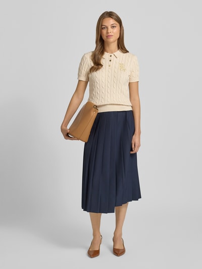 Lauren Ralph Lauren Strickshirt mit Zopfmuster und Polokragen Modell 'NATRISSA' Offwhite 1