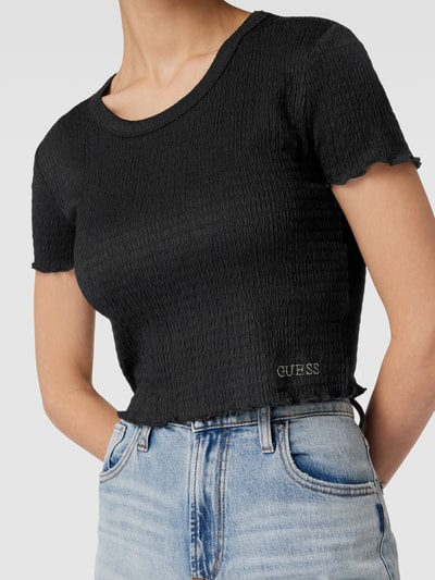 Guess Cropped T-Shirt mit Smok-Details Modell 'SMOKED' Black 3