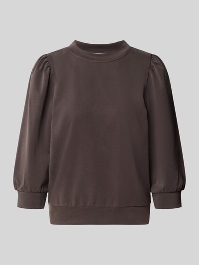 Produktfoto, Sweatshirt mit Puffärmeln und Rundhalsausschnitt von Rich & Royal in Dunkelbraun, glatte Oberfläche, Regular Fit, dehnbarer Micromodal-Mix
