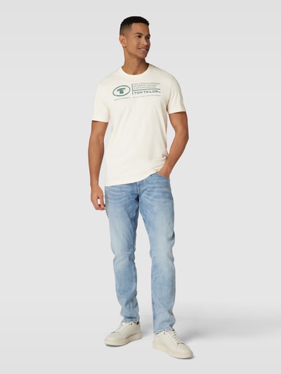 Tom Tailor T-shirt z nadrukiem z napisem model ‘printed crewneck’ Złamany biały 1