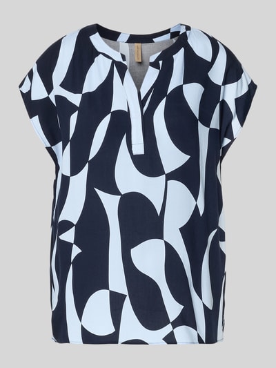 Produktfoto, Regular Fit Bluse aus Viskose mit V-Ausschnitt Modell 'CHANISE' von Soyaconcept in Schwarz-Weiß mit abstraktem Allover-Muster, glatte Textur