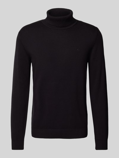 Christian Berg Men Rollkragenpullover mit Woll-Anteil und Label-Stitching Black 1