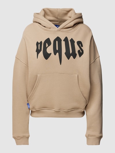 PEQUS Korte hoodie met labelprint, model 'Mythic' Beige - 2