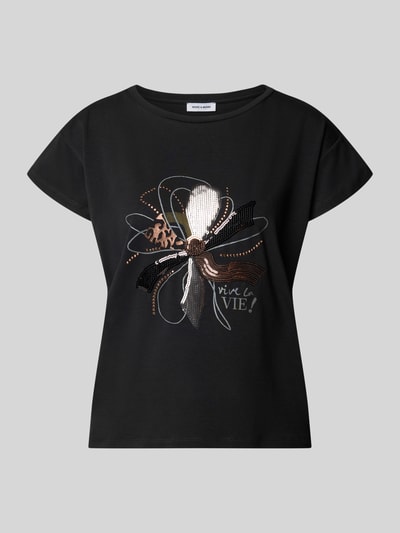 Produktfoto, Regular Fit T-Shirt aus Baumwoll-Modal-Mix von MORE & MORE mit Statement-Print und leicht überschnittenen Schultern, Vorderansicht