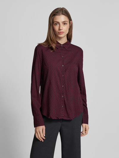 Marc O'Polo Regular fit overhemdblouse van soepele viscose met all-over print Bordeaux - 4