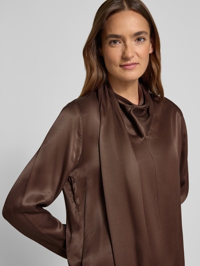 Jake*s Collection Relaxed Fit Bluse aus reine Viskose mit Stehkragen Dunkelbraun 3