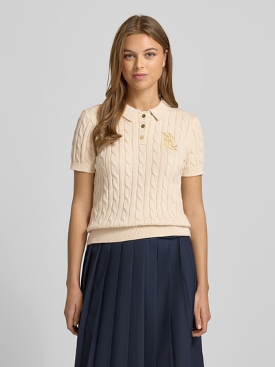 Lauren Ralph Lauren Strickshirt mit Zopfmuster und Polokragen Modell 'NATRISSA' Offwhite 4