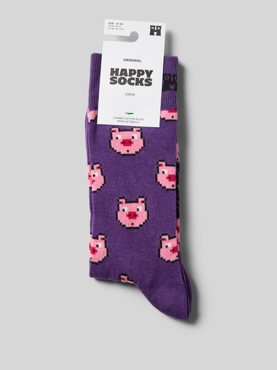 Happy Socks Sokken met motiefstitching, model 'PIG' Paars - 3