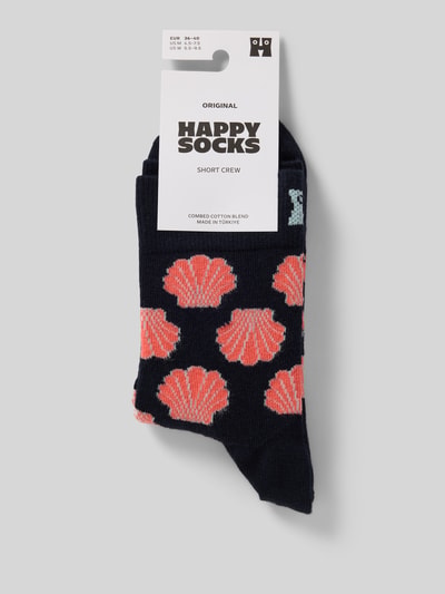 Produktfoto, Socken aus Baumwoll-Mix Modell 'SEA SHELL' von Happy Socks, Damen Socken mit Muschelmotiv, elastisches Rippenbündchen, Label-Detail