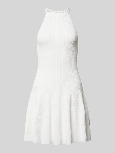 Produktfoto, weißes Tailliertes Strickkleid aus Viskose-Mix von Polo Ralph Lauren mit Zopfmuster, Mini-Länge und Collierkragen, Strickoptik