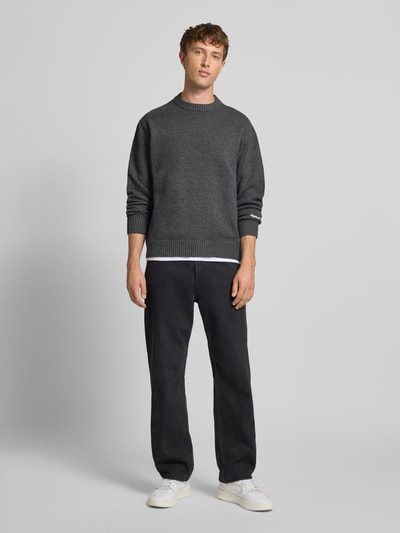 Jack & Jones Strickpullover mit Label-Stitching Modell 'NORREBRO' Dunkelgrau Melange 1