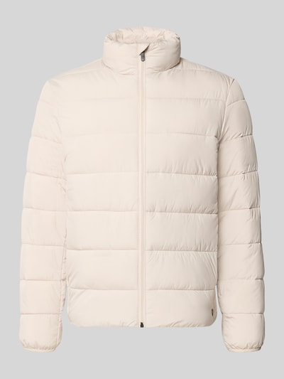 Produktfoto, Regular Fit Steppjacke mit Stehkragen von Tom Tailor Denim in einfarbigem Beige, horizontal gesteppt, glatte Textur, Herren Daunenjacke von Tom Tailor