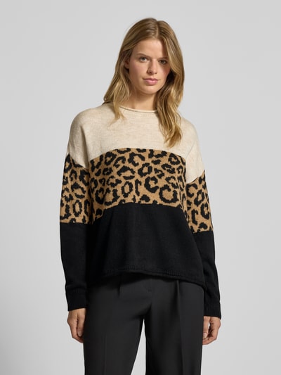 ONLY Sweter z dzianiny o kroju regular fit ze zrolowanym okrągłym dekoltem model ‘JADE’ Szarobrązowy melanż 4