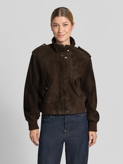 Marc O'Polo Regular Fit Lederjacke aus echtem Ziegenleder Dunkelbraun 4