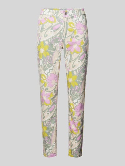 Angels Slim fit broek met all-over bloemenprint, model 'ORNELLA' Felroze - 2