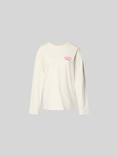 Produktfoto, Relaxed Fit Longsleeve aus Baumwolle von Kenzo in Creme mit pinkem Label-Stitching, Langärmelig, Damen, Rundhalsausschnitt