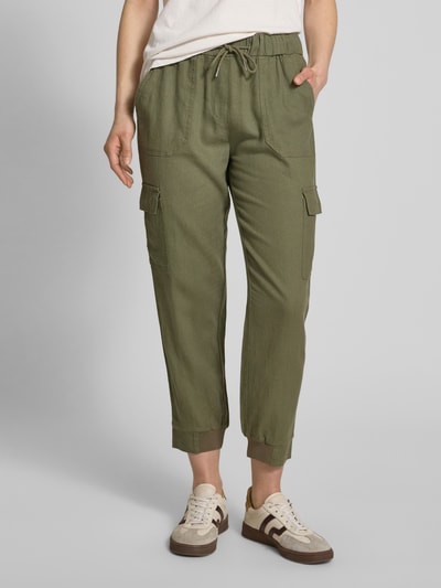 FREE/QUENT Tapered Fit Leinenhose mit Cargotaschen Modell 'Lava' Oliv 4