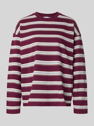 Produktfoto, Relaxed Fit Sweatshirt aus Baumwoll-Mix Modell 'Ember' von NOISY MAY®, gestreift in bordeaux, beige und grau, damessweatshirt, ronde hals, lange mouwen, ruglengte maat S: 62 cm