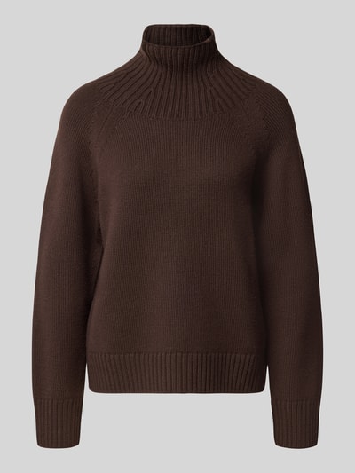 Produktfoto, Strickpullover aus reinem Leinen von MICHAEL Michael Kors in Dunkelbraun, lockere Passform, Stehkragen, Rippstruktur, Damen