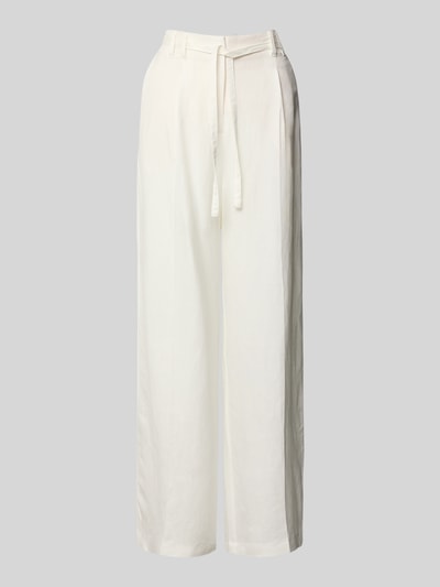 Produktfoto, Wide Leg Hose aus Leinen-Mix mit Gürtel von Christian Berg Woman Selection, helle Farbe, lockerer Schnitt, glatte Textur
