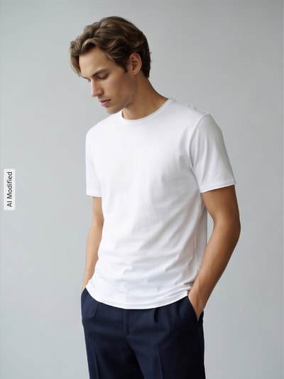 Strellson T-Shirt mit leicht abgerundetem Saum Weiss 4