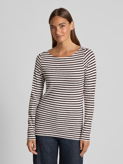 s.Oliver RED LABEL Bluzka z długim rękawem o kroju slim z czystej bawełny Ciemnobrązowy 4