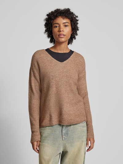 Only Pullover mit V-Ausschnitt Modell 'CAMILLA' Taupe Melange 4