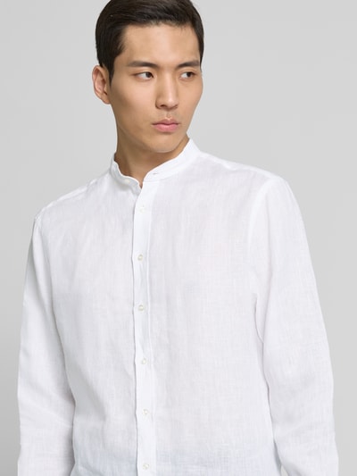 Christian Berg Men Regular Fit Leinenhemd mit Stehkragen Weiss 3