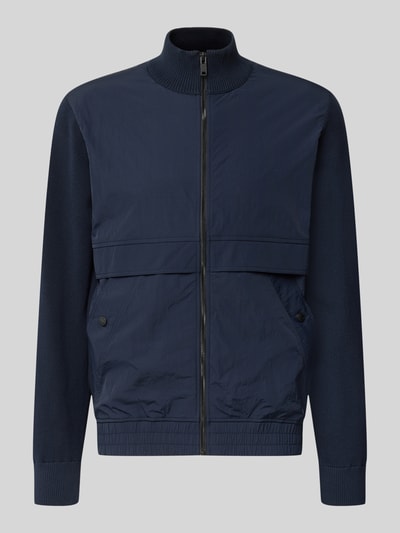 Produktfoto, dunkelblaue Regular Fit Strickjacke aus Baumwoll-Mix Modell 'Kobello' von BOSS für Herren, glatte sowie gerippte Texturen, BOSS Orange